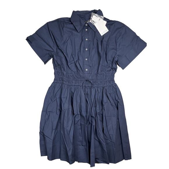 J Crew Elena Mini Shirt Dress in Cotton Poplin Size 4 Navy Blue Smocked Waist - Picture 1 of 10
